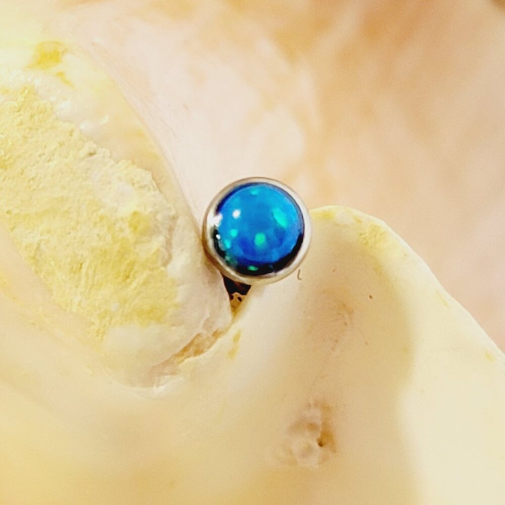 16G Simulated blue opal cartilage barbell jewelry tragus stainless steel NEW